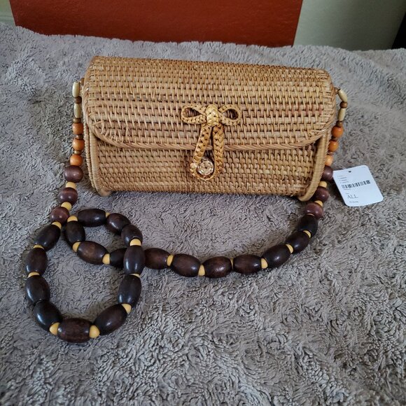 Free People Woven Bucket Basket Clutch Bag